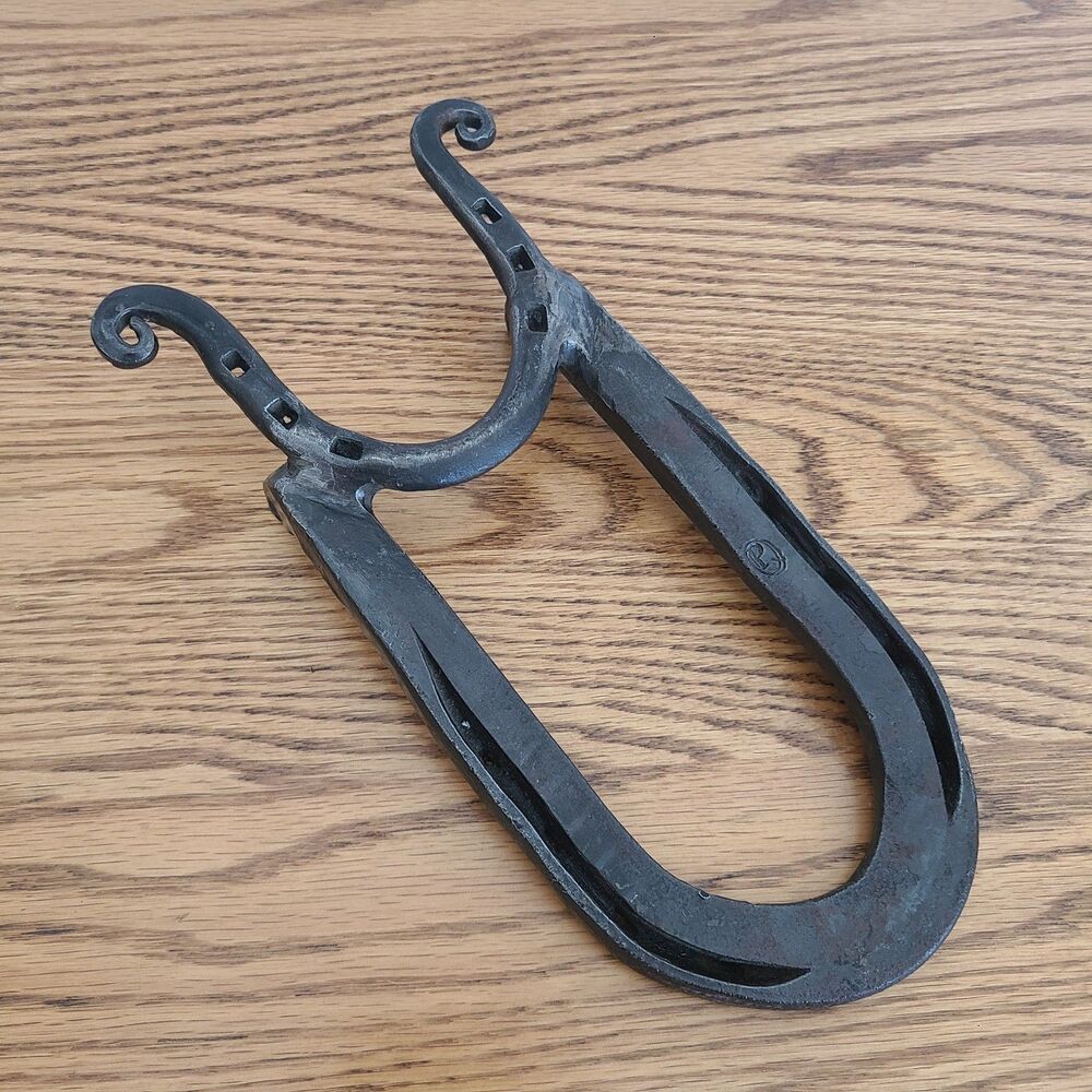 Vintage Hand Forged Iron Boot Jack Rustic Blacksmith Made Horseshoe Boot Puller
